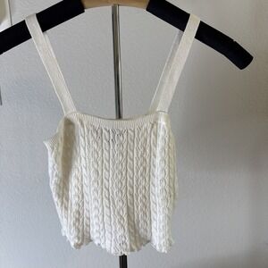 Willow & Wind Ivory Cable Knit Square Neck Cropped Sweater Tank Top Size XS